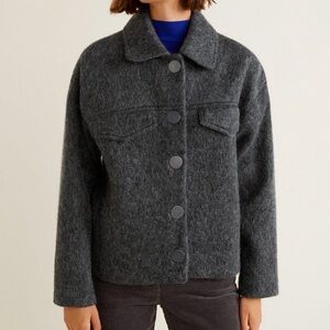 Mango Wool Buttoned Short Coat - Dark Gray (Size: S)
